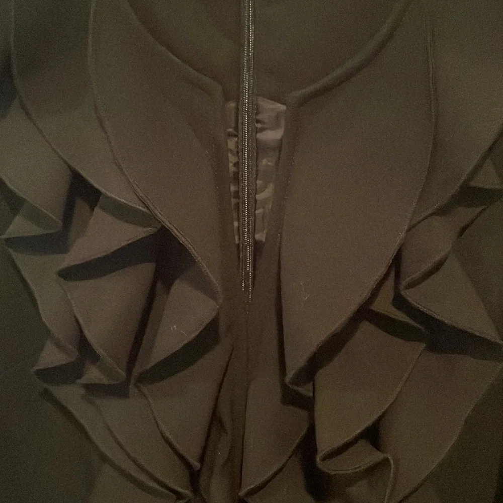 Calvin Klein sz 4 Sleeveless V Neck Ruffle Front Black sheath Dress GUC B71 - Picture 2 of 8